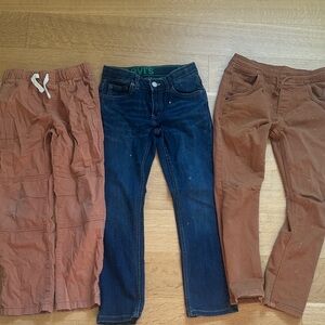 3 pairs of Boys Stretch Waist Pants: Levi's Denim and two Orange/Brown